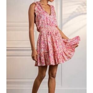 POUPETTE ST BARTH Triny Ruffle Floral Mini Dress XS Pink Lilac
